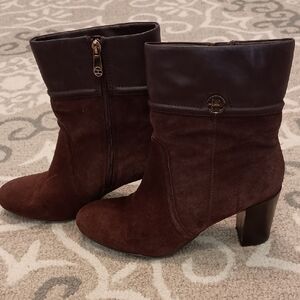 "Spring Sale 50% Off" Tommy Hilfiger Brown Suede Ankle Boots with Leather Cuff